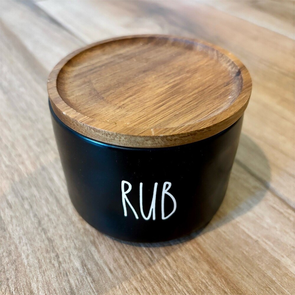 Rae Dunn RUB Black Canister Cellar w/ Wooden Lid Artisan Collection